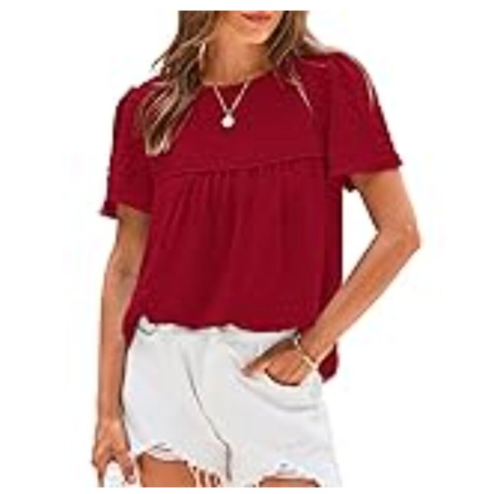 NWOT Amazon BTFBM Red Swiss Dot Lace Short Sleeve Babydoll Top | Size Medium
